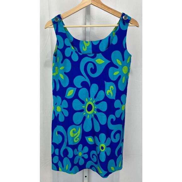 FUMI'S AT WAIKIKI Custom Made Hawaiian Tunic Mini Shift Dress Floral Blue XS - Picture 3 of 8